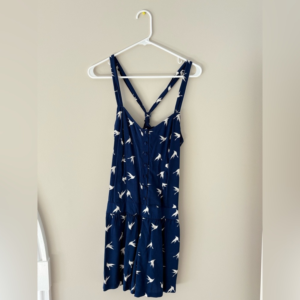 Black Poppy Dark Blue Dress with Bird Pattern